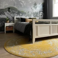 Interieur05 rond vloerkleed Keshan geel - 190 x 190 cm New
