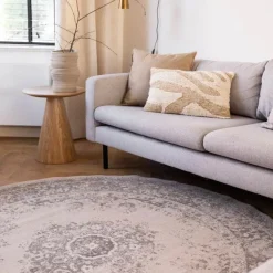 Interieur05 rond vloerkleed Keshan zand/beige - 120 x 120 cm Outlet