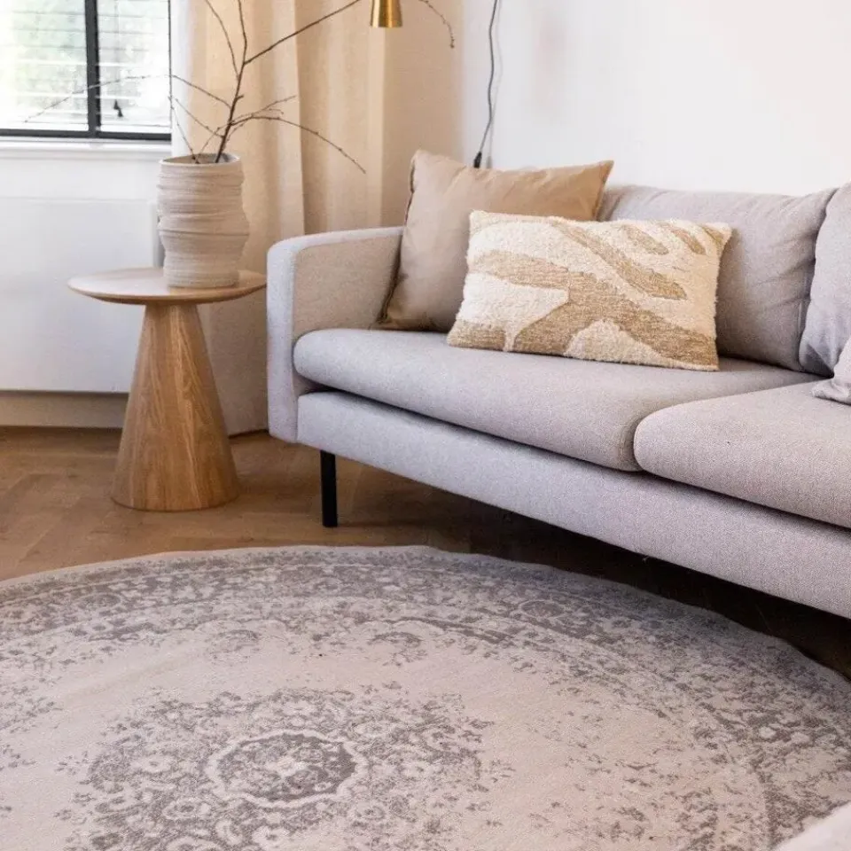 Interieur05 rond vloerkleed Keshan zand/beige - 120 x 120 cm Outlet