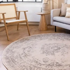 Interieur05 rond vloerkleed Keshan zand/beige - 120 x 120 cm Outlet