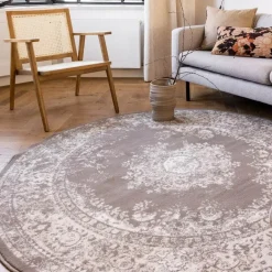 Interieur05 rond vloerkleed Keshan taupe/bruin - 160 x 160 cm New