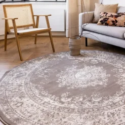 Interieur05 rond vloerkleed Keshan taupe/bruin - 160 x 160 cm New