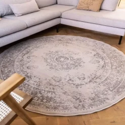 Interieur05 rond vloerkleed Keshan zand/beige - 160 x 160 cm Best