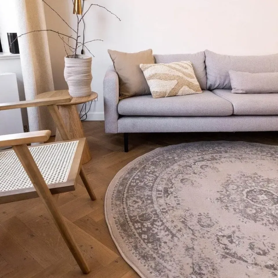 Interieur05 rond vloerkleed Keshan zand/beige - 160 x 160 cm Best