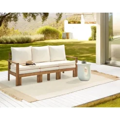 Leen Bakker ISOLELLO - Tuinbank met kussens - Lichtbeige - Acaciahout Clearance
