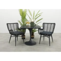 Van der Garde Tuinmeubelen - Premium Jasmine/Toscara bistroset 80x80 cm. - Zwart/Keramiek Hot