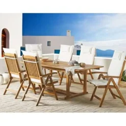 Beliani JAVA - Tuinset voor 6 - Lichte houtkleur/Wit - Acaciahout Clearance