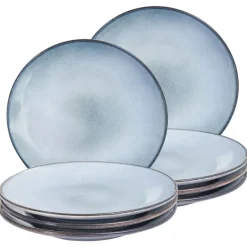 Leen Bakker JUNIPER - Dinerborden set van 8 - Lichtblauw - Steengoed