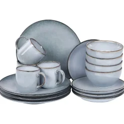 Beliani JUNIPER - Serviesset 16 delig - Lichtblauw - Steengoed