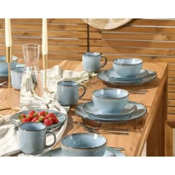 Beliani JUNIPER - Serviesset 16 delig - Lichtblauw - Steengoed