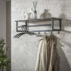 Giga Living Kapstok - Zwart Metaal - 80x30x24cm - 6-Haken - Roede Best