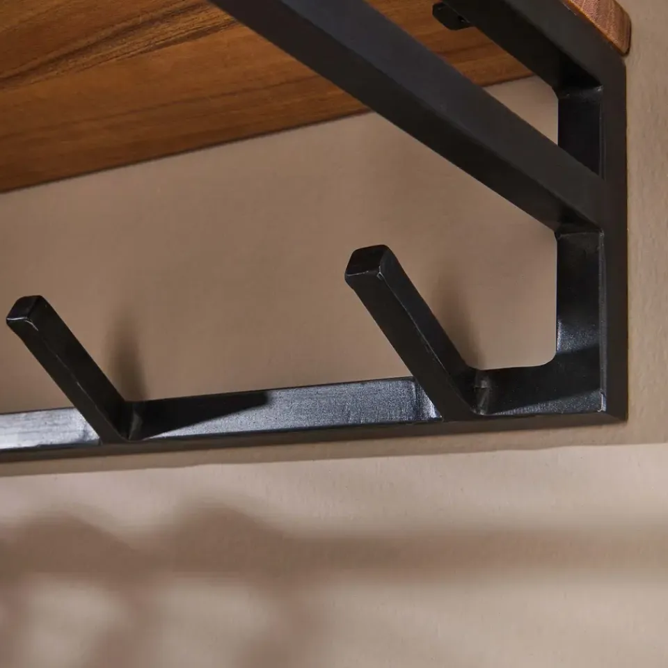 Dimehouse Kapstok Henry acaciahout 6 haken - 35x100x17 cm - Hout - Bruin Outlet