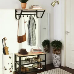 Merkloos Kapstok voor de Muur - Wandkapstok met Haken in Lichte Eik Kleur - 60 cm Lang New