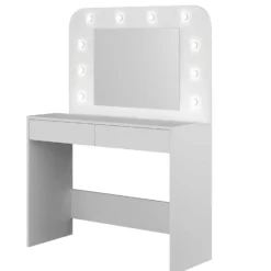 Trasman Kaptafel Holly met spiegel en verlichting 2 lades spaanplaat - wit Sale