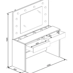 Trasman Kaptafel Holly met spiegel en verlichting 2 lades spaanplaat - wit Sale