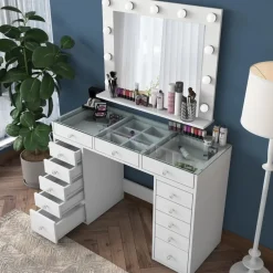 Arabic House Kaptafel Wit/Glas - Incl. Spiegel - 120x44,5x79,8cm - Beyas Clearance