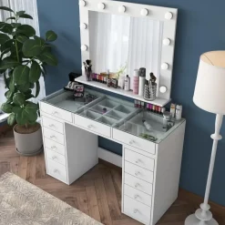 Arabic House Kaptafel Wit/Glas - Incl. Spiegel - 120x44,5x79,8cm - Beyas Clearance