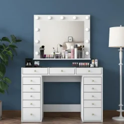 Arabic House Kaptafel Wit/Glas - Incl. Spiegel - 120x44,5x79,8cm - Beyas Clearance