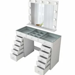 Arabic House Kaptafel Wit/Glas - Incl. Spiegel - 120x44,5x79,8cm - Beyas Clearance