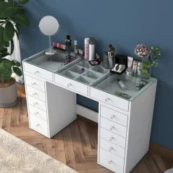 Arabic House Kaptafel Wit/Glas - 120x44,5x79,8cm - Beyas Sale