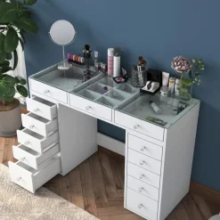 Arabic House Kaptafel Wit/Glas - 120x44,5x79,8cm - Beyas Sale