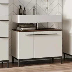 Germania Kast voor onder wastafel Charlisa met 2 deuren en 2 legplanken - walnoot/greige New