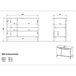 Germania Kast voor onder wastafel Charlisa met 2 deuren en 2 legplanken - walnoot/greige New