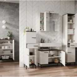 Germania Kast voor onder wastafel Charlisa met 2 deuren en 2 legplanken - walnoot/greige New