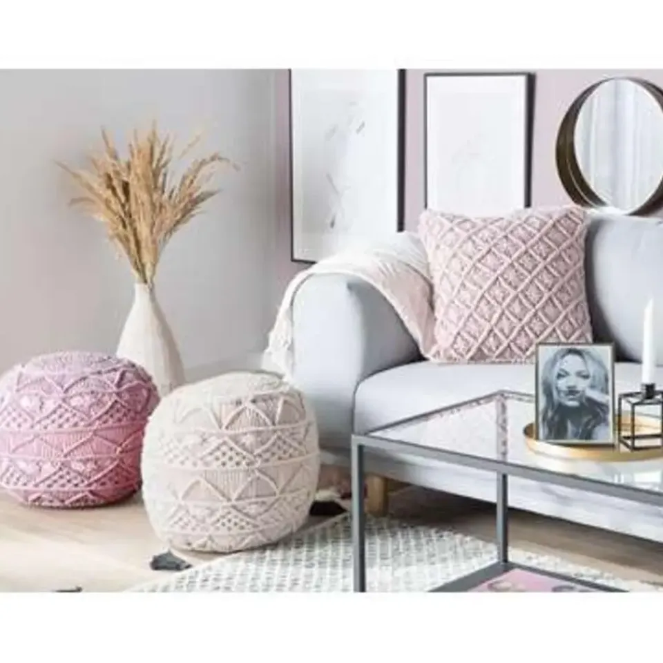 Beliani KAYSERI - Poef - Beige - 40 cm - Katoen Best