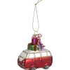 Leen Bakker Kerst ornament Busje rood/wit glas - 6,8x6x3,5 cm