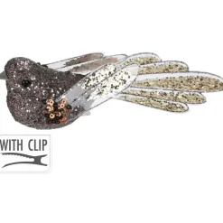 Merkloos Kerstboomversiering Vogel - 2x stuks - 10 cm - Bruin glitter