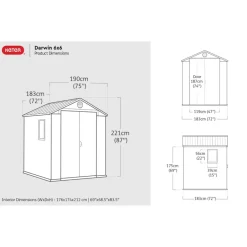 Keter Darwin 66 Tuinhuis - dubbele deuren + ramen - 190x183x221 cm - Grijs Online