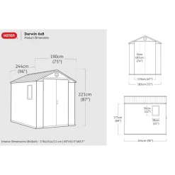 Keter Darwin 68 Tuinhuis - dubbele deuren + ramen - 190x244x221 cm - Grijs Discount