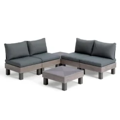 Keter Signature Elements Loungeset 4 personen - met groene kussens - Cappuccino Clearance