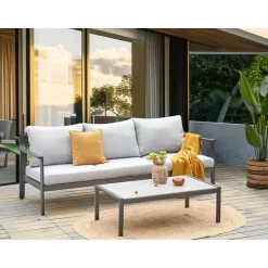 Leen Bakker KIATO - Tuinbank 3-zits - Lichtgrijs - Aluminium Sale