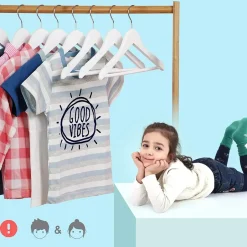 ACAZA Kinder Kledinghangers in Hout - 20 Stuks voor Kleuters - 360° Haak - Wit Hot