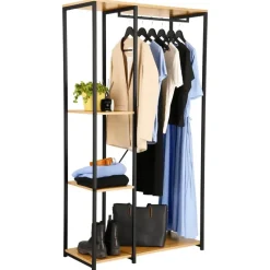 Merkloos Kledingkast - Open Kast - 176x90x40 cm - MDF lichte Eik & Metaal Hot