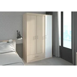 Leen Bakker Kledingkast Charly 3-deurs - acaciakleur - 180x112x52 cm Outlet