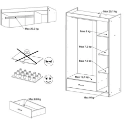 Leen Bakker Kledingkast Charly 3-deurs - acaciakleur - 180x112x52 cm Outlet