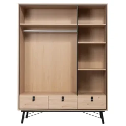 Leen Bakker Kledingkast Kansas 3-deurs - eikenkleur - 200x150x60 cm Discount