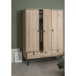 Leen Bakker Kledingkast Kansas 3-deurs - eikenkleur - 200x150x60 cm Discount