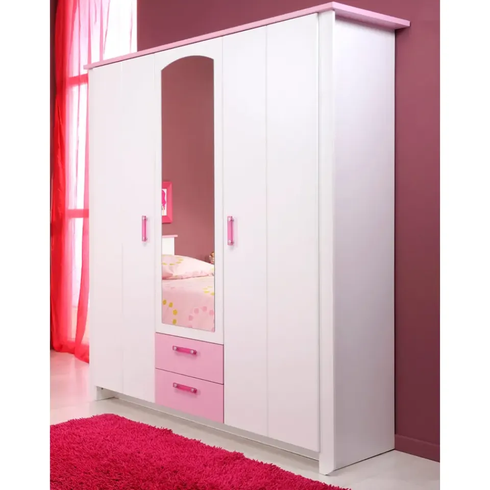 Leen Bakker Kledingkast kast Kiki - wit/roze 181x136x56 cm Sale