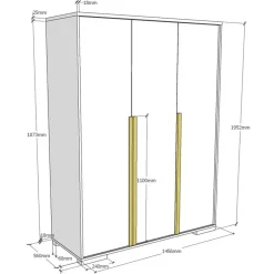 Vipack Kledingkast London 146cm met 3 deuren - wit Clearance