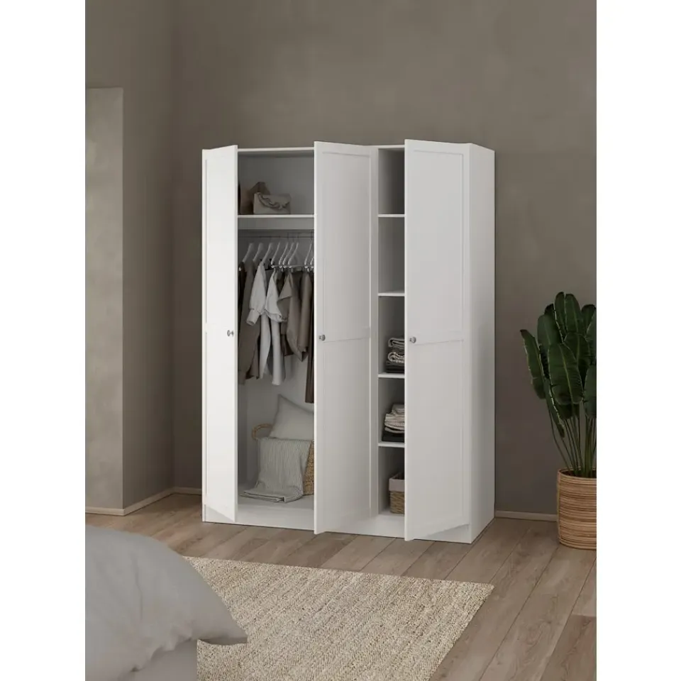 Leen Bakker Kledingkast Lynn 3-deurs - wit - 200x147x62 cm Discount