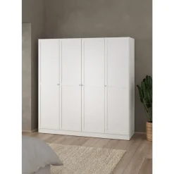 Leen Bakker Kledingkast Lynn 4-deurs - wit - 200x196x62 cm Clearance
