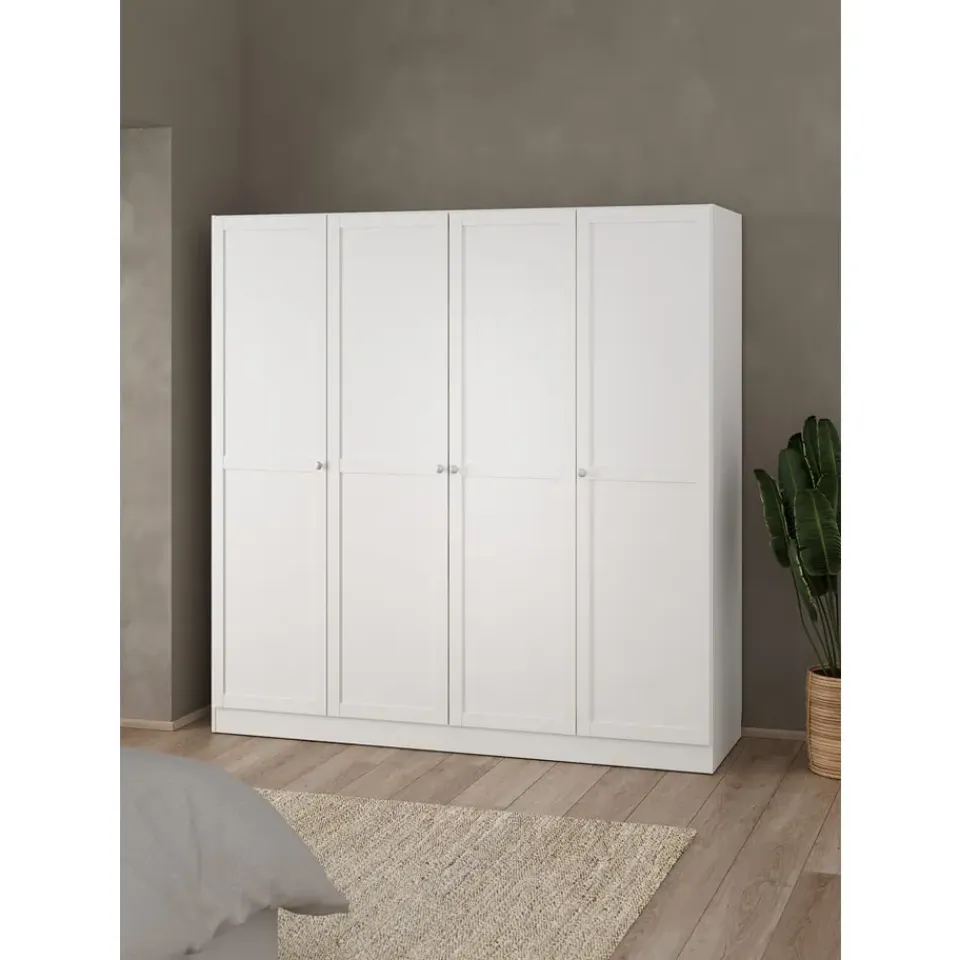 Leen Bakker Kledingkast Lynn 4-deurs - wit - 200x196x62 cm Clearance