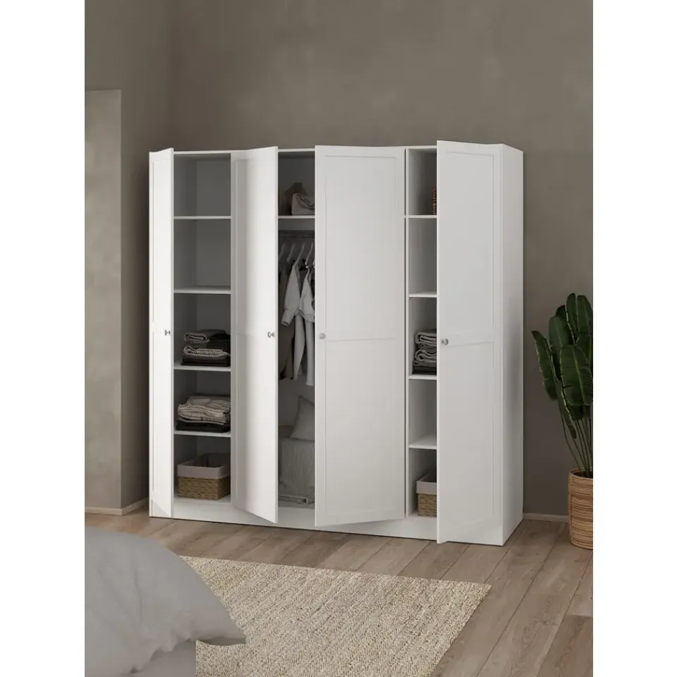 Leen Bakker Kledingkast Lynn 4-deurs - wit - 200x196x62 cm Clearance