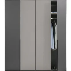 Leen Bakker Kledingkast Milaan 4-deurs - grafiet/greige - 208x180x58 cm Online