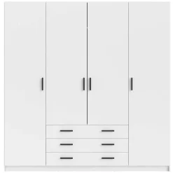 Leen Bakker Kledingkast Sprint 4-deurs - wit - 200x196x50 cm Discount