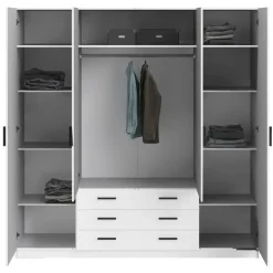 Leen Bakker Kledingkast Sprint 4-deurs - wit - 200x196x50 cm Discount